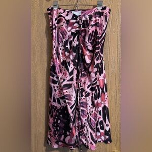 Asos Pink Butterfly Cord Tie Front Ruched Midi Skirt Size 10 Satin Side Zip